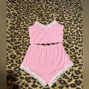 Pink Lace Trim Sleepwear Set